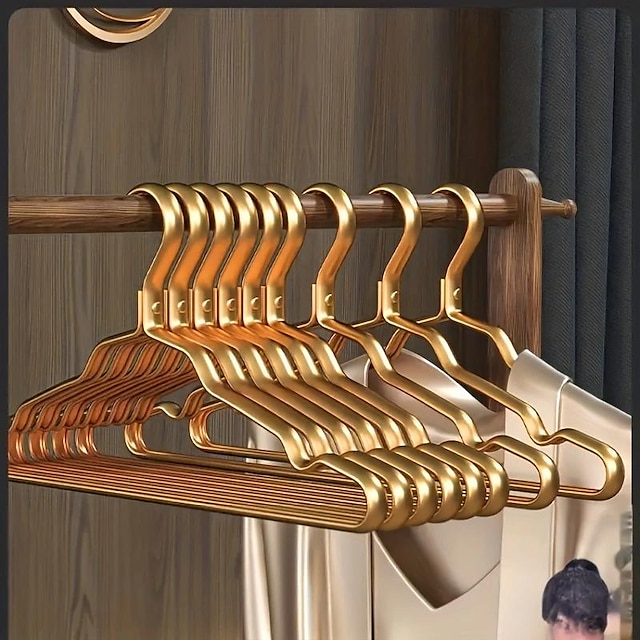  10pcs Durable Matte Gold Aluminum Coat Hangers - Smooth & Sturdy Metal Rack, Aesthetic Room Decor, Home Decor, Kitchen Accessories, Bathroom Decor, Bedroom Decor
