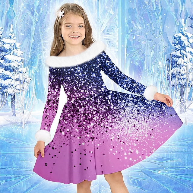  dívčí 3D grafické šaty dlouhý rukáv 3D tisk podzim zimní sporty & venkovní denní dovolená roztomilý ležérní krásné děti 3-12 let ležérní šaty swingové šaty šaty nad kolena
