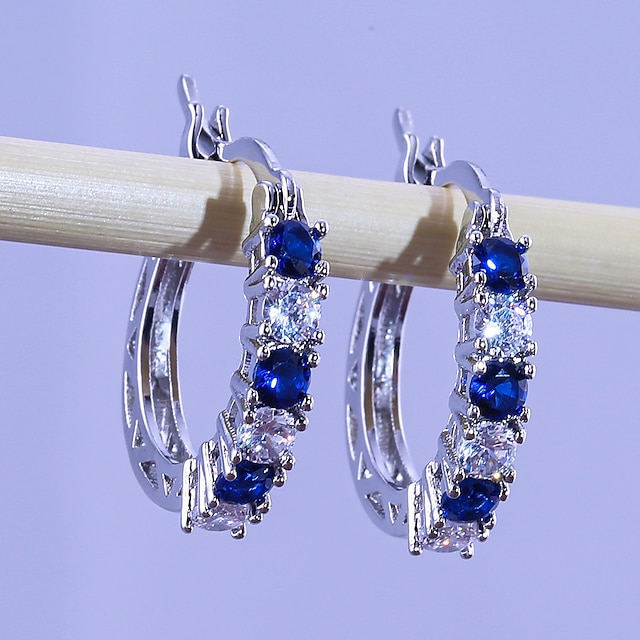  Women's Zircon Hoop Earrings Fine Jewelry Classic Precious Stylish Simple Earrings Jewelry Blue / Purple / Fuchsia For Gift Festival 1 Pair
