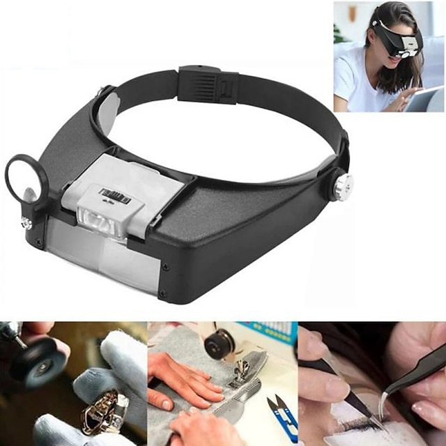  Lupa de diadema con luz LED, lámpara de cabeza, lupa de joyero con luces LED de 1,5x/3x/8,5x/10x