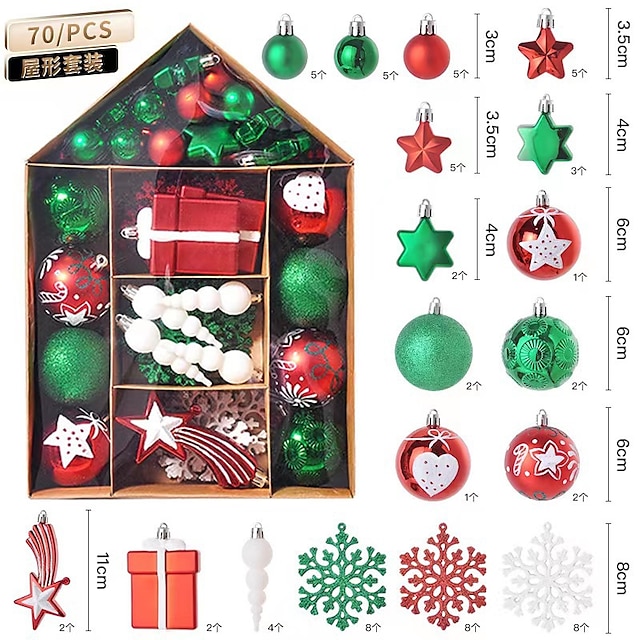  Weihnachtskugeln 70 Hausbemalte Weihnachtsgalvanisierung Geschenkpaket Christbaumschmuck Weihnachtskugel-Set Kugel