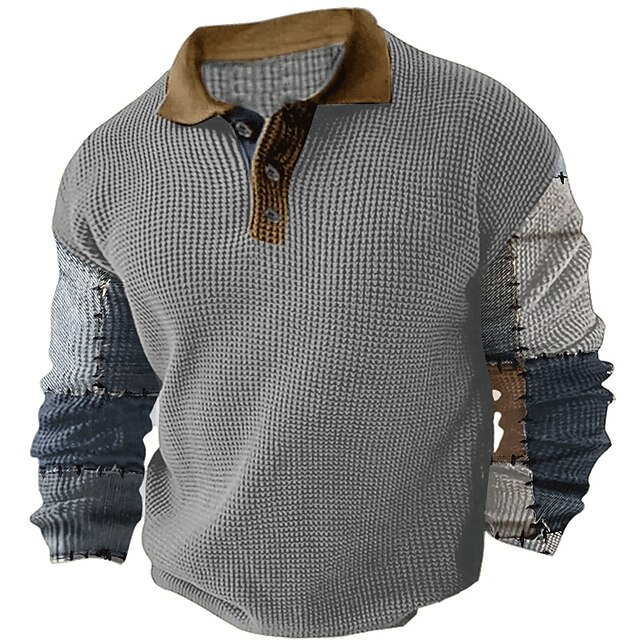 Herren Karomuster Golfshirt Langarm Polo-Shirts Hemden mit Kragen Vintage Lässig Urlaubskleidung Formelle Kleidung Festivalkleidung Knöpfe 3D-Druck Herbst Winter Dunkelmarine Blau Braun