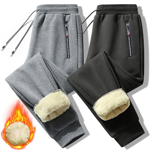 Men's Sherpa Fleece Pants Sweatpants Joggers Winter Pants Pocket Letter ...