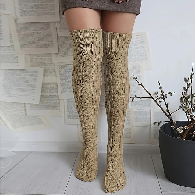 Women's Cable Knit Knee-High Winter Extra Long Winter Stockings Thicker ...