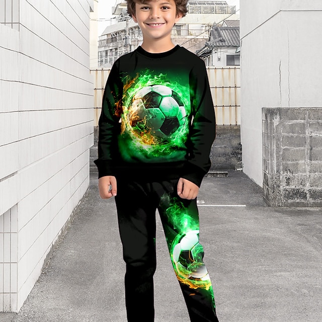  Garçon 3D Football Sweat-Shirt & Pantalon Set manche longue 3D effet Automne Hiver Actif Mode Frais Polyester Enfants 3-12 ans Col Ras du Cou Extérieur Plein Air Vacances Standard