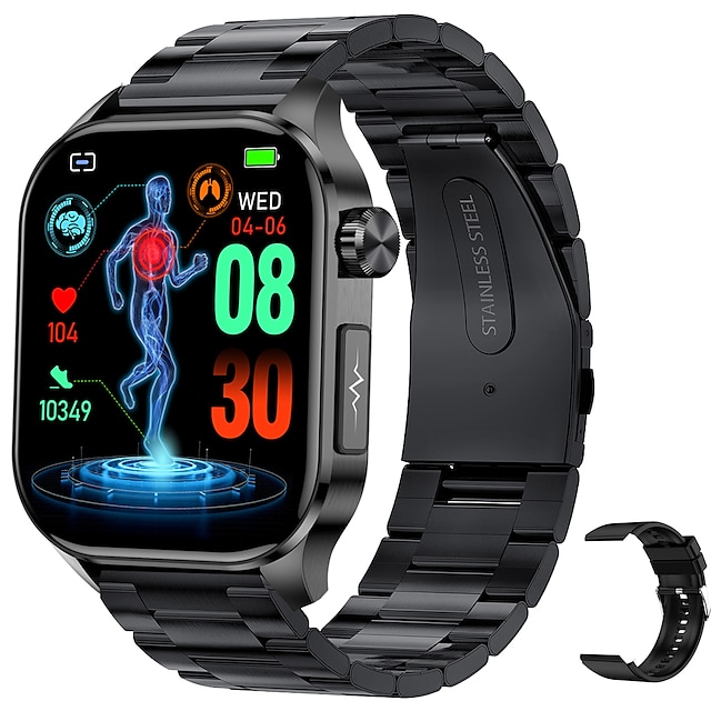 iMosi et580 Smartwatch 2.04 Zoll Smartwatch Fitnessuhr Bluetooth EKG + PPG Schrittzähler Anruferinnerung Kompatibel mit Android iOS Damen Herren Langer Standby Wasserdicht Mediensteuerung IP68 38mm