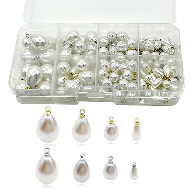  110 tropfenförmige Perlen-Anhänger-Charms, Imitationsperlen-Anhänger, Ohrringe, Zubehör, Anhänger, Schafauge, 6 x 10 mm/8 x 10 mm/10 x 14 mm/13 x 18 mm