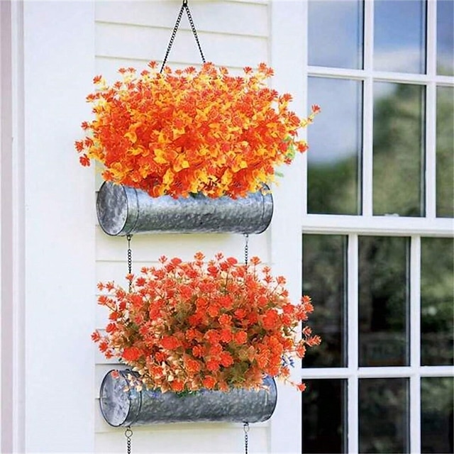  1pc Fall Colored Artificial Flower Uv Resistant Plant Indoor/outdoor Hanging Planter Home Kitchen Office Wedding Garden Decor