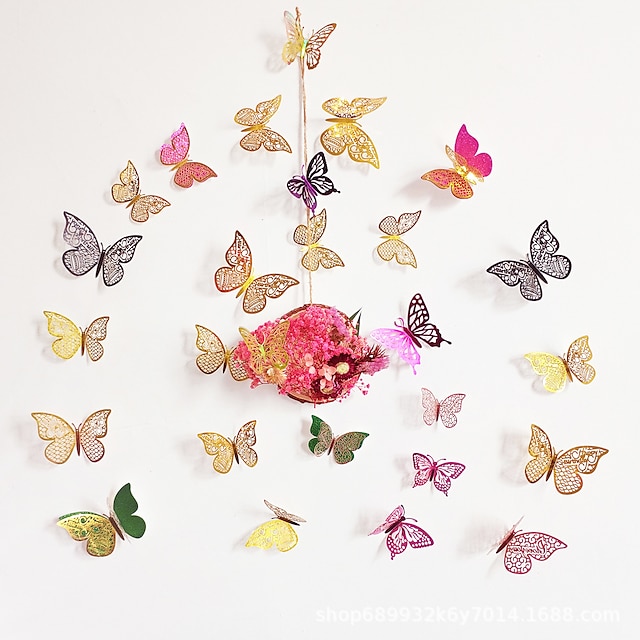  12pcs/set 3D Valentine's Day Hollow Butterfly Stickers Decorate Birthday Wedding Festival Dance Art Wall Stickers.