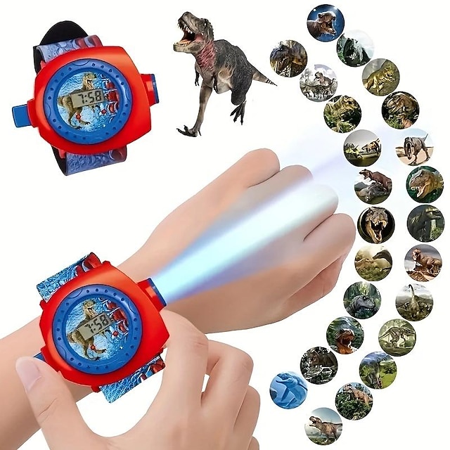  Cyfrowy zegarek dla dzieci z projekcją dinozaurów Cartoon wzór dinozaura zegarek z projektorem na nadgarstku zabawka edukacyjna zegarek dla dzieci chłopcy dziewczęta prezent