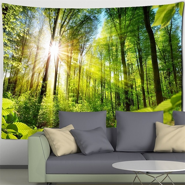  landschap bos zonneschijn hangend tapijt kunst aan de muur groot tapijt muurschildering decor foto achtergrond deken gordijn thuis slaapkamer woonkamer decoratie