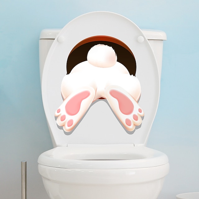  1pc Pvc Toilet Lid Decal, Cute 3d Rabbit Pattern Toilet Stool Commode Sticker For Toilet.