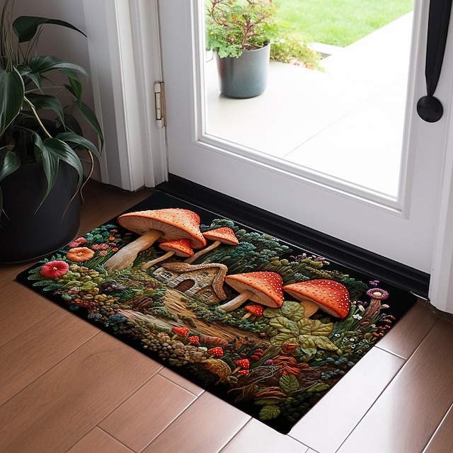  Mushroom Quilting Art Doormat Non-Slip Oil Proof Rug Indoor Outdoor Mat Bedroom Decor Bathroom Mat Entrance Rug Door Mat