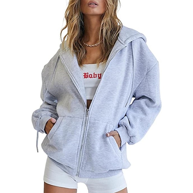  Women's Cute Hoodies Teen Girl Fall Jacket Oversized Sweatshirts Casual Drawstring Zip Up Y2K Hoodie with Pocket