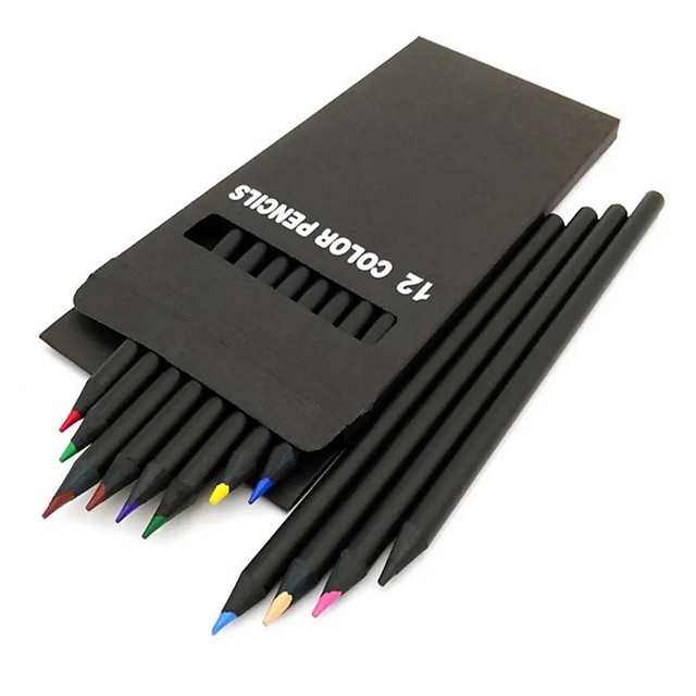  12 couleurs ensemble noir bois crayon de couleur art crayon de couleur enfant dessin outils de peinture papeterie matériel d'écriture fournitures scolaires
