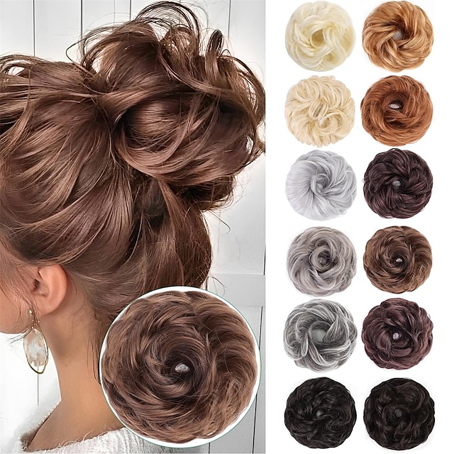  Messy Hair Bun Hair Wavy Curly Scrunchies Ponytail Extension Synthetic Extension Chignon for Women Updo Daily 1PCS
