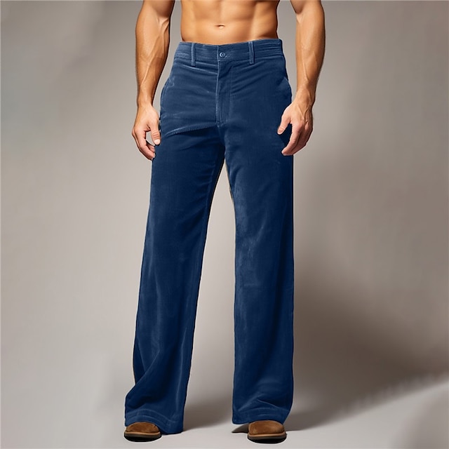  男性用 ズボン カジュアルパンツ ベルベットパンツ フロントポケット まっすぐな足 平織り 履き心地よい ビジネス 日常 祝日 ファッション シック・モダン ルビーレッド ネイビーブルー