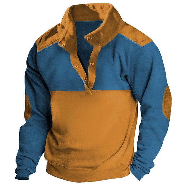 Color Block Stand Collar Fleece Casual Sweatshirt