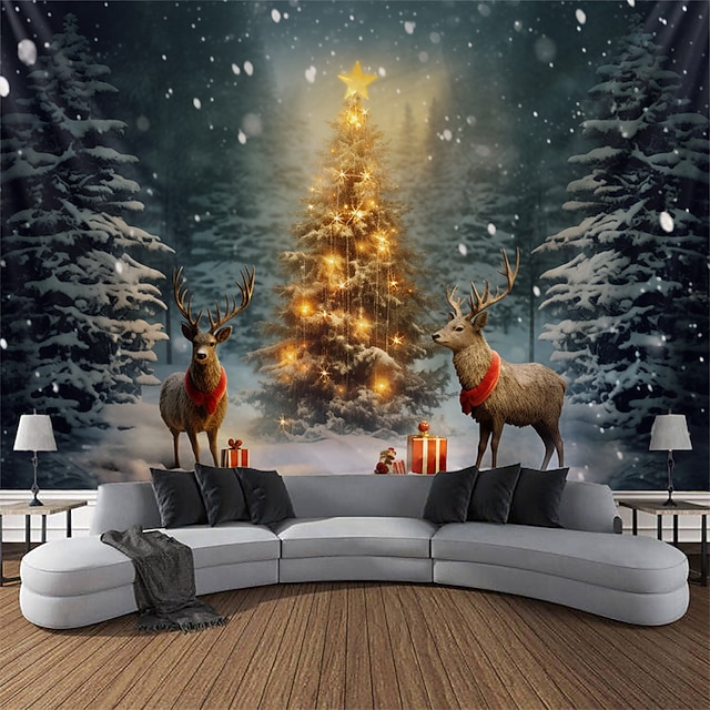 julepynt snøtre reinsdyr hengende billedvev veggkunst jul stor billedvev veggmaleri dekor fotografi bakteppe teppe gardin hjem soverom stue dekorasjon