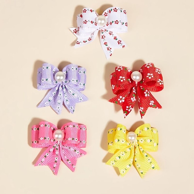  Trend Exquisite and Cute Single Piece Ribbon Flower Pearl Hair Card Bowknot Small Flower Beads Pet Dog Decorative Headflower