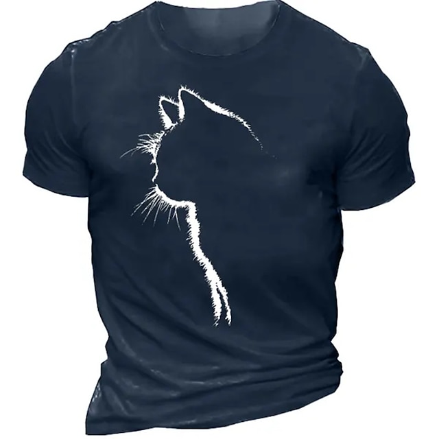  動物 猫 ブラック ホワイト アーミーグリーン Tシャツ 男性用 グラフィック コットン混 シャツ スポーツ クラシック シャツ 半袖 快適なTシャツ スポーツ・アウトドア 祝日 夏 ファッションデザイナーの衣類 S M L XL XXL XXXL