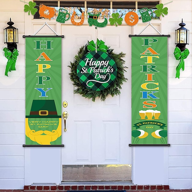  1pc Happy Patricks Poster with Hangers Courtyard Wall Art Canvas Posters Art For Home Living Room Decoration Wall Art Decor