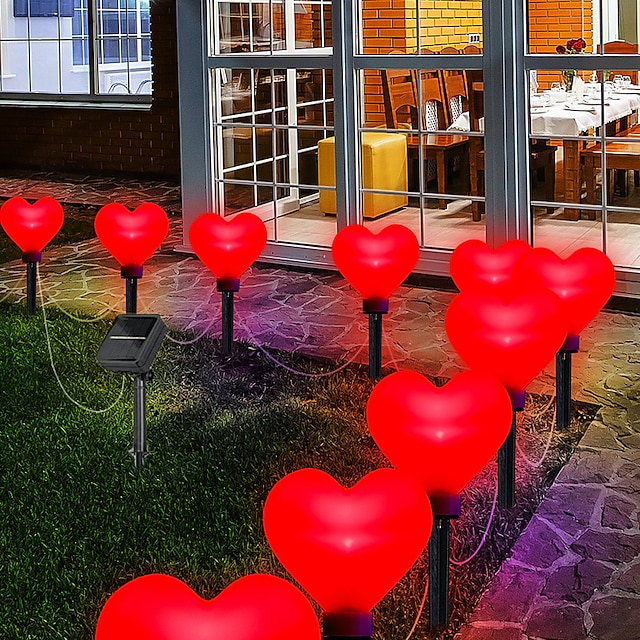 napenergia szerelem szív alakú pázsit lámpák kültéri vízálló esküvői party valentin nap kert villa háztáji utca táj dekoráció hangulat fények