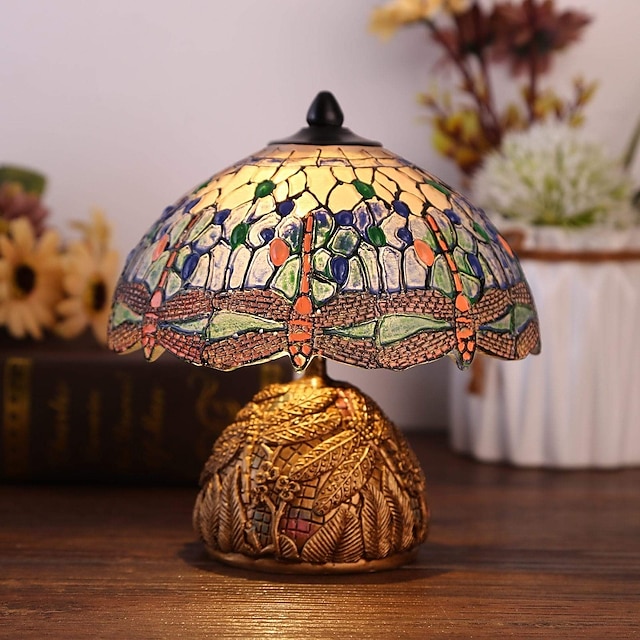  Настольная лампа в виде стрекозы, ночник ручной работы из смолы, имитация витражной настольной лампы