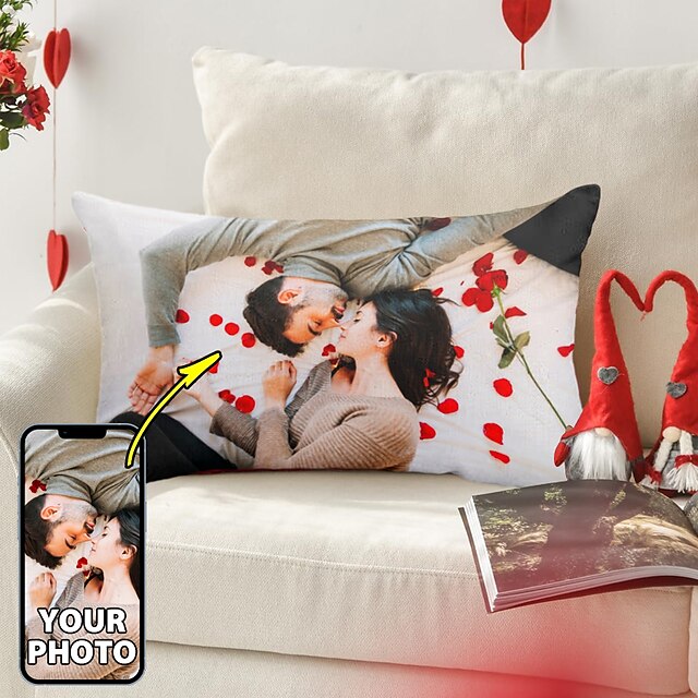  1PC Happy Valentine's Day Double Side Lumbar Pillow Cover Soft Decorative Rectangular Cushion Case Pillowcase for Bedroom Livingroom Sofa Couch Chair Personalized Valentine Gift Custom Made