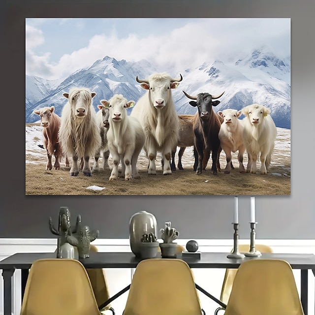 eläimet seinätaide kangas lampaat lumisten vuorten alla printtejä ja julisteita kuvia koristekangasmaalaus olohuoneeseen kuvat ilman kehystä