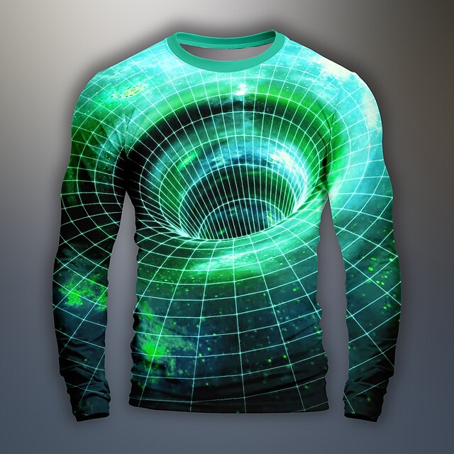 Men's Graphic Optical Illusion Visual Deception science and technology Funny T Shirts Long Sleeve T shirt 3D Print Crew Neck Shirt Daily Designer Artistic Party Casual Holiday Blue Green Spring3