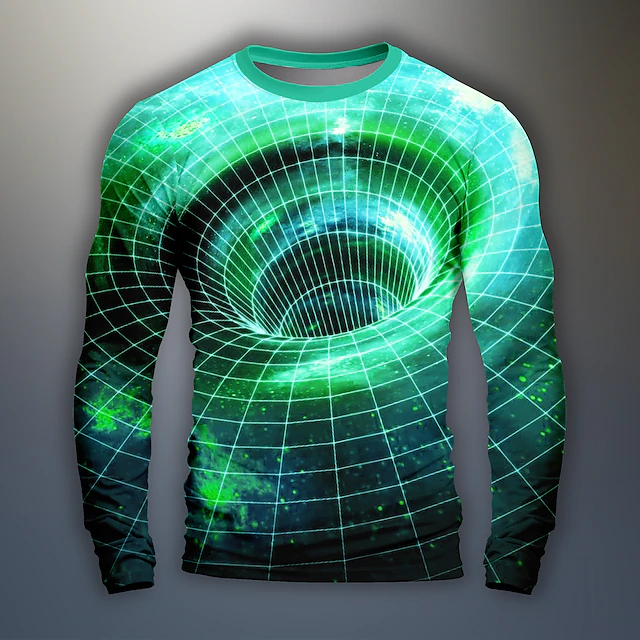 Men's Graphic Optical Illusion Visual Deception science and technology Funny T Shirts Long Sleeve T shirt 3D Print Crew Neck Shirt Daily Designer Artistic Party Casual Holiday Blue Green Spring3