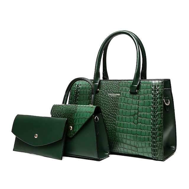  Women's Handbag Bag Set PU Leather Office Daily Zipper Large Capacity Geometric Wine Black Brown