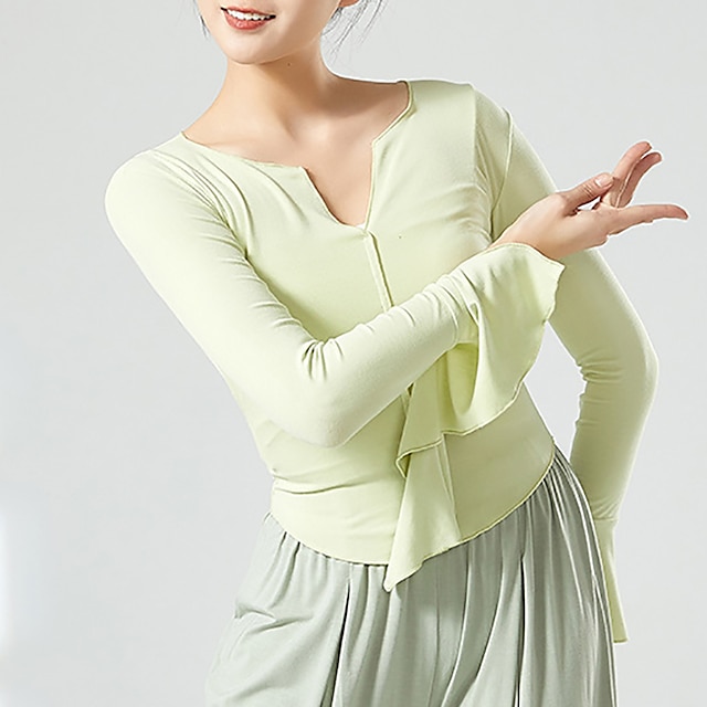  לבוש אקטיבי עליון צבע טהור שחבור בגדי ריקוד נשים הצגה הדרכה שרוול ארוך גבוה פוליאסטר