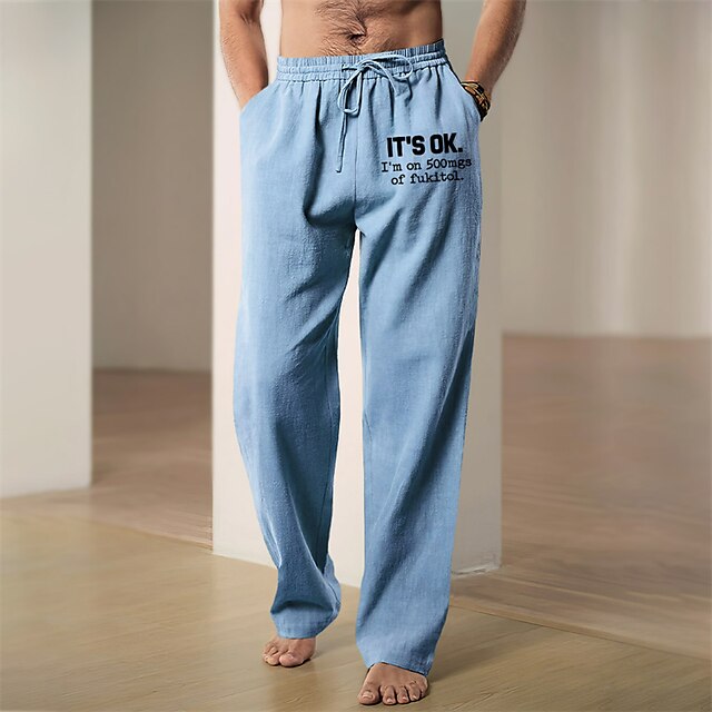  Homme Graphique Lettre Pantalons en Lin Pantalons Pantalons Amples Taille Moyenne Occasionnel Vacances Tenue quotidienne Sortir Printemps Automne Noir Bleu Vert