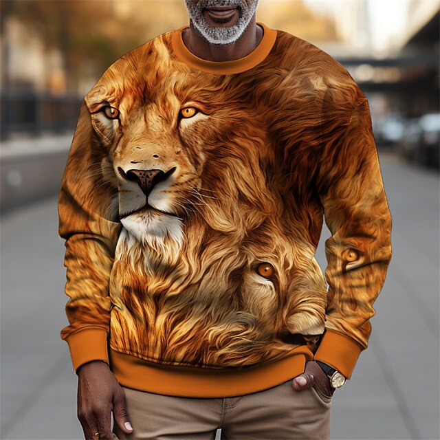 Men's Graphic Lion Sweatshirts Golf Pullover Sweatshirt Long Sleeve Sweatshirt Crew Neck Fashion Daily Casual 3D Print Vacation Holiday Going out Print Spring & Fall 6