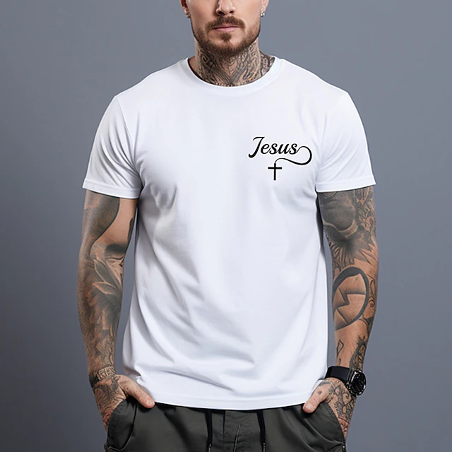 Men's Graphic T-Shirt, Jesus Cross Christian Faith & Lifestyle Design, Short Sleeve Religious Apparel 7