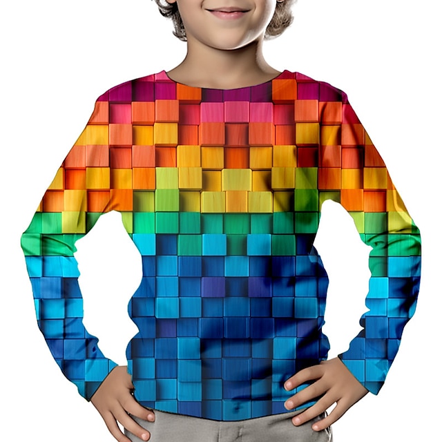  Dla chłopców 3D Geometryczny Wiele kolorów T-shirt Koszula Długi rękaw Druk 3D Wiosna Jesień Sport Moda Moda miejska Poliester Dzieci 3-12 lat Półgolf Na zewnątrz Codzienny Regularny