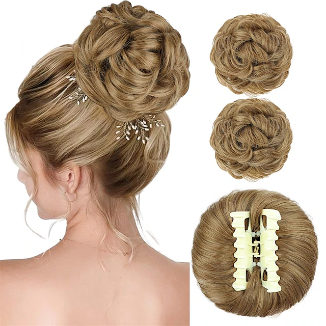 2PCS Messy Bun Hair Piece Claw Clip Messy Bun Hair Piece Curly Wavy ...