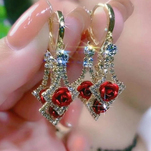  Women's Stud Earrings Drop Earrings Hoop Earrings Retro Flower Flower Shape Elegant Vintage Stylish Simple Luxury Earrings Jewelry Red / Purple For Wedding Party Daily Holiday Festival 1 Pair