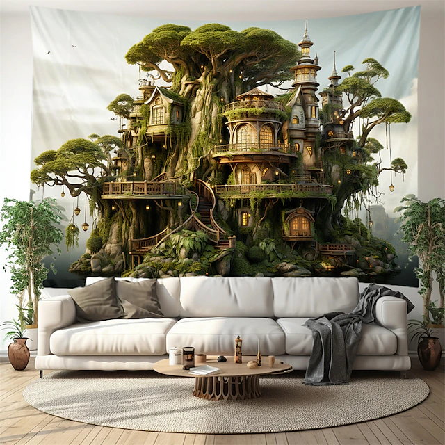 Magic Tree Houses Hanging Tapestry Wall Art Large Tapestry Mural Decor Photograph Backdrop Blanket Curtain Home Bedroom Living Room Decoration 23