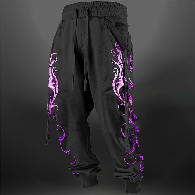  Plamen Abstraktní Pánské 3D tisk Tepláky Běžci Kalhoty Venkovní ulice Běžné / Denní Polyester Žlutá Modrá Fialová S M L Středně vysoký pas Pružnost Kalhoty
