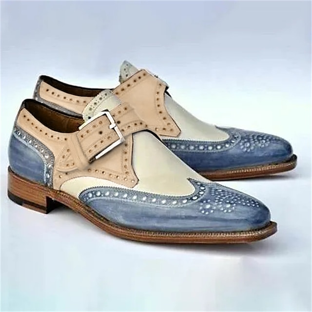  Men's Oxfords Retro Formal Shoes Brogue Dress Shoes Walking Vintage Casual British Wedding Party & Evening Leather Comfortable Lace-up Royal Blue Blue Color Block Spring Fall