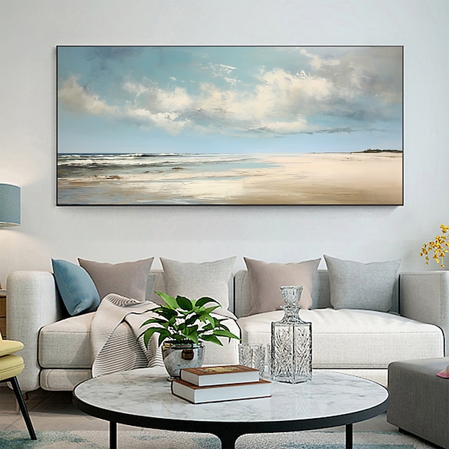  Handmade Oil Painting Canvas Wall Art Decor Original Blue Sky Abstract Scenery Painting for Home Decor With Stretched Frame/Without Inner Frame Painting