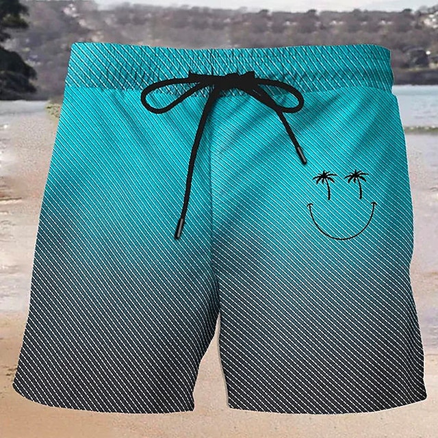  Herre Surf shorts Badeshorts Snørelukning med mesh-for Elastisk Talje Træ Hældning Hurtigtørrende Korte Ferie Strand Hawaiiansk Afslappet Marineblå Blå Mikroelastisk