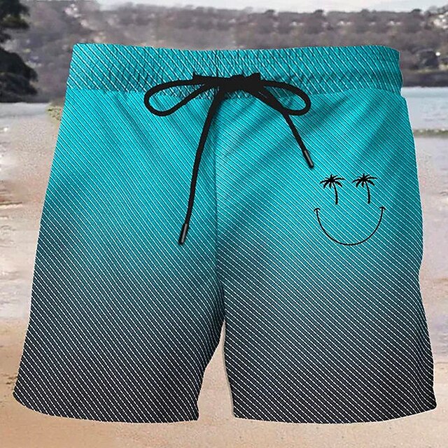 Men's Gradient Coconut Tree Stripes Swim Trunks Swim Shorts Board Shorts Mid Waist Hawaiian Casual Holiday Beach Drawstring with Mesh lining Elastic Waist Designer Clothing Apparel3