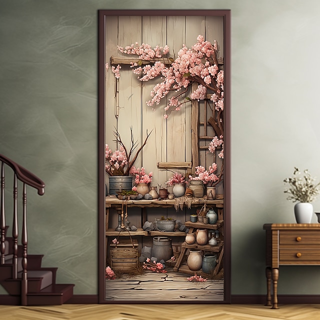  couvre-porte de chalet floral décoration murale tapisserie de porte décoration de rideau de porte toile de fond bannière de porte amovible pour porte d'entrée intérieure extérieure décoration de
