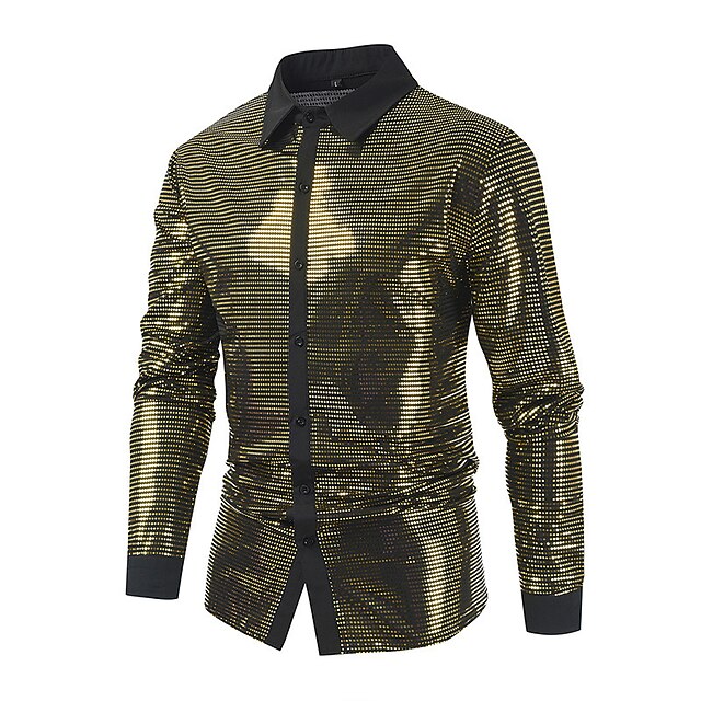  Retro Antiguo Años 80 Metálico Brillante Camisas Disco Lentejuelas Cuello Vuelto Disfraz Hombre Disfraz de carnaval Carnaval Rendimiento Discoteca Desfile del orgullo Adulto Camisas Todas las
