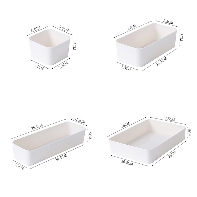  4-teilige Schubladen-Aufbewahrungsbox für den Heimschreibtisch mit integrierter transparenter Organisationsbox für Studentenwohnheime, Schreibtisch, Kosmetik, Schreibwaren, Trennbox