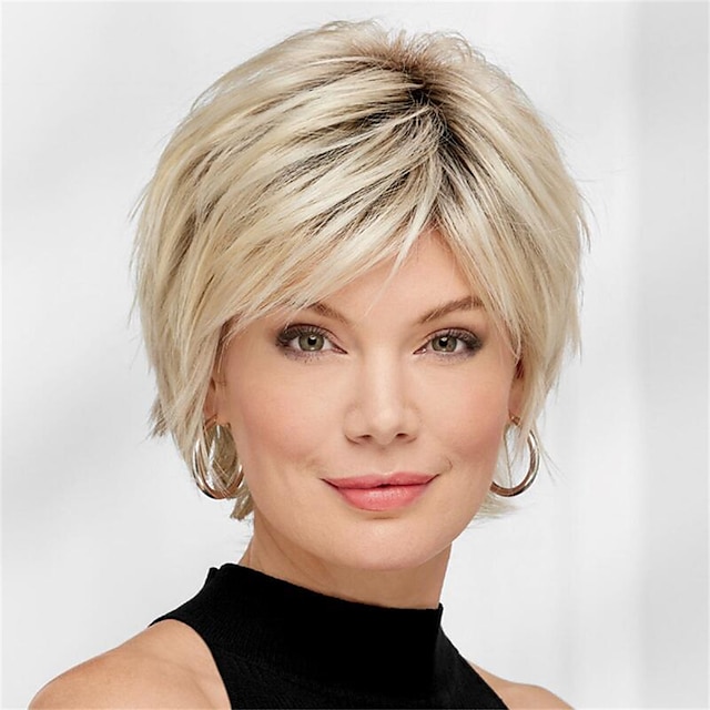  Synthetic Wig Straight Pixie Cut Machine Made Wig Short A1 Synthetic Hair Women's Soft Fashion Easy to Carry Blonde
